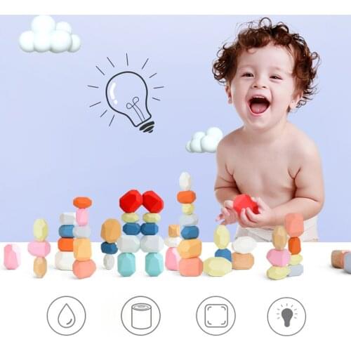 Childrens Wooden Colored Stone Jenga Building Block Educational Toy Creative Nordic Style Stacking Game Rainbow Wooden Toy Gift