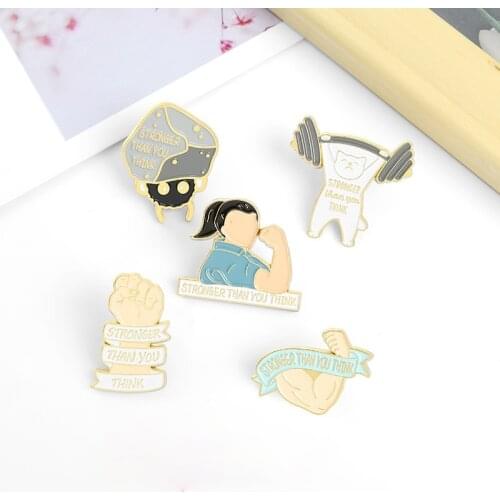 Fist Weightlifting Muscle Enamel Pins Stronger Than You Think Brooch Custom Lapel Badge Bag Cartoon Jewelry Gifts For Men Women