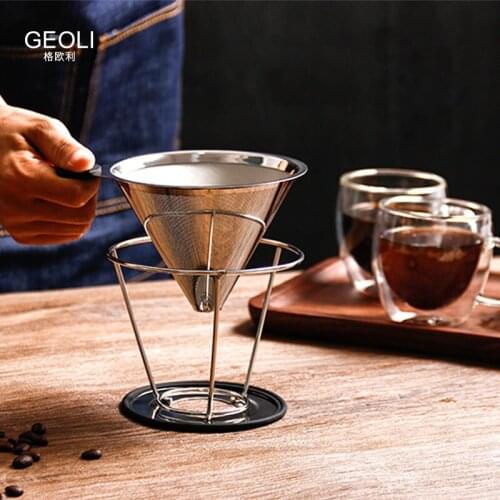 Stainless Steel Coffee Filter Double Layer Drip Coffee Holder Funnel Baskets Reusable Coffe Filters with Stand