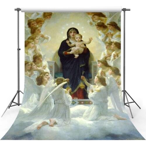 Our Lady with Baby Jesus Background Virgin Mary and Angel Photography Backdrop Holy Heaven Christianity Saints Pray Bless Studio