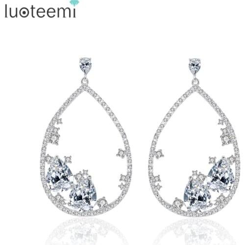 LUOTEEMI Exquisite Water Drop Earrings for Women Dating Wedding Luxury CZ Two Colors Jewelry Female Pendientes Christmas Gifts