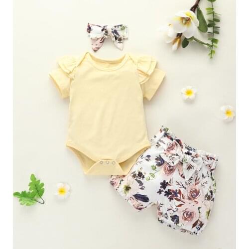 Baby Girls Clothes Sets Newborn Outfits Summer Ruffle Short Print Toddler Girls Toddler Bebe Infant New Born Clothing