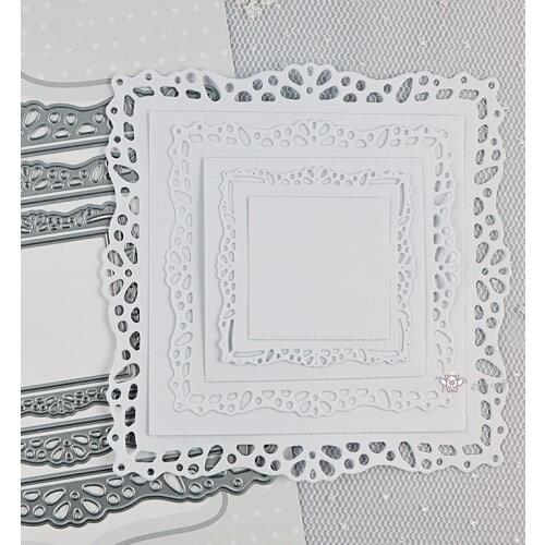 Mmao Crafts Metal Steel Cutting Dies New 6Pcs Square lace frame Stencil For DIY Scrapbooking Paper/photo Cards Embossing Dies
