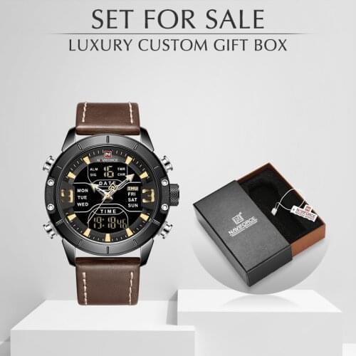 Men Watch NAVIFORCE Top Luxury Brand Leather Waterproof Sports Men’s Watches Quartz Analog Watch Men Set For Sale