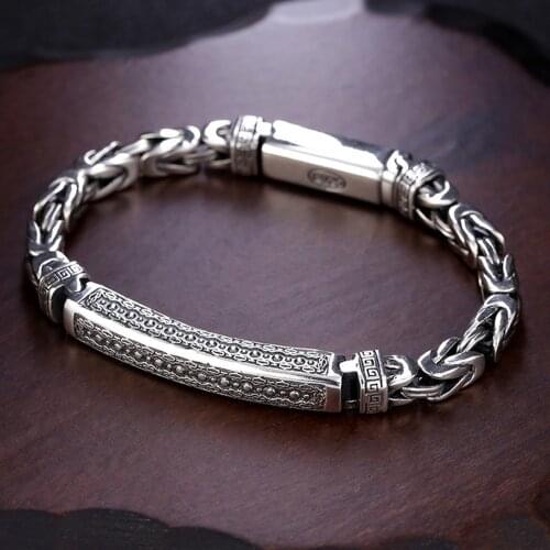 New s925 sterling silver peace pattern mens bracelet thick style simple jewelry r bracelet for man