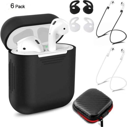 6 pcs In 1 Sets Silicone Protective Accessories Kits for Airpods 1 2 Case Ring Strap Hook Winder Holder Box Set Earpods Cover