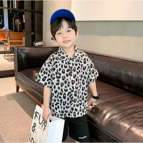 2021 new girls boys leopard shirt cotton summer short sleeve kids top