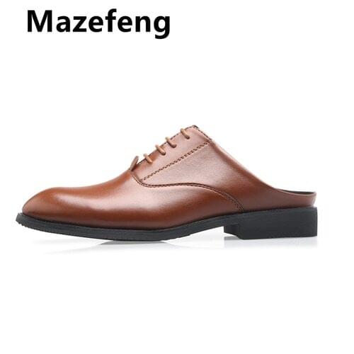 Mazefeng Men Increase Shoes Summer Slippers Men Slippers Simple Casual Half Slippers Solid Outdoor Leather Slippers Round Toe