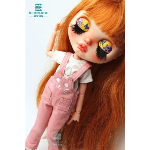 1PCS Blyth clothes fashion Printed T-shirt Pink cat Bib pants for Blyth Azone 1/6 doll accessories