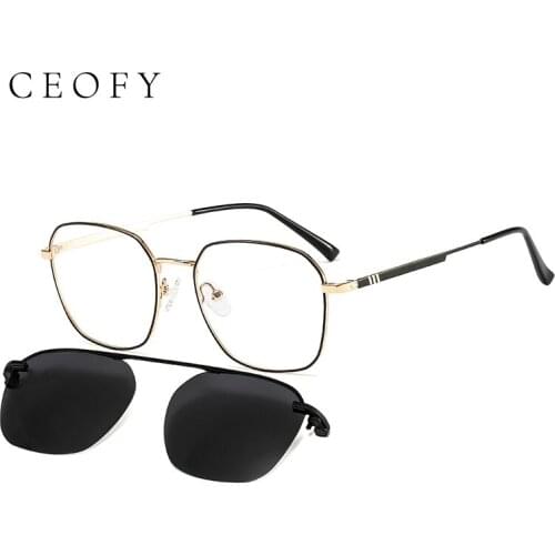 CEOFY Optical Magnetic Clip on Glasses Frame Women Clear Prescription Myopia Eyeglasses Frame Polarized Magnet Clip Sunglasses