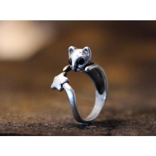 Wholesale Unique Retro Kitty Cat Adjustable Ring High Quality Design Mens Kitty Cat Promise Rings Women Gift Overwatch Aros