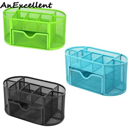 Office Organizer Storage Metal Desk Storage Box Mesh Desktop Pencil Pen Sundries Badge Holder Stationery Office School Supplies