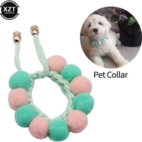 Lovely Plush Ball Dog Collar Candy Necklace Decoration Collar Puppy Neck Strap with Pearl Yorkie Chihuahua Pug Kitty Collar