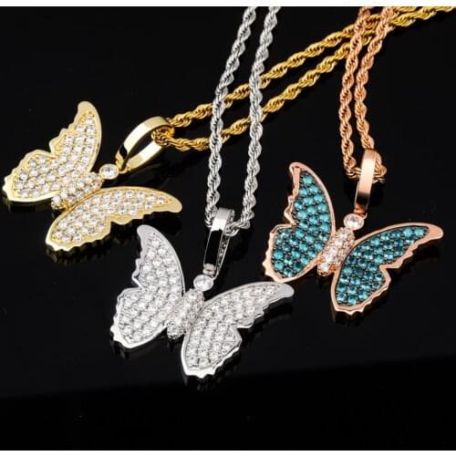 DNSCHIC Small Butterfly Butterfly Full Zircon Pendant Hip Hop Solid Money Chain Hip Hop Personality Necklace for Men Women Gift