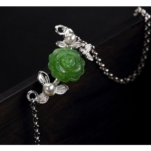 2018 Sale Rose Accented Face New S925 Pure Natural And Field Jasper Rose High-grade Joker Chain Pendant Wholesale