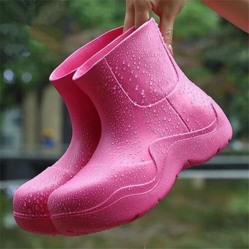 Luxury Womens Rain Boots Non-slip Platform Short Boots Ladies Casual Water Shoes Women Waterproof Ankle Boots EVA Rainboots