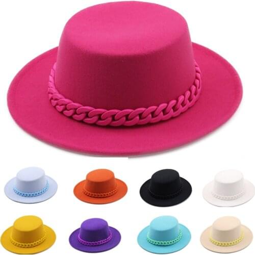 Flat-top fedora hat wholesale acrylic chain accessories new mens jazz hat fashion hat ladies hat low price wholesale