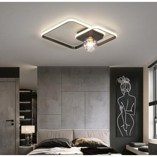 Modern Led Ceiling Lamp with Black Round Glass Ball Chandelier Dimmable for Bedroom Living Room Kitchen Interior Decor Lighting