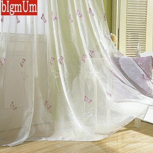 3D Butterfly Voile Small flower Tulle Lotus Sheer Curtains for Living Room Kitchen Pastoral Floral Tulle для кухни