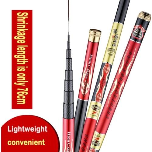 3.6M-7.2M Carbon Fiber Fishing Rod Ultra Light Super Hard Short Section Reverse Wire 28 Fishing Stream Rod Telescopic 76cm Fishi