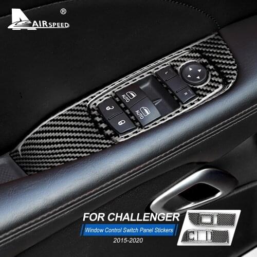 AIRSPEED Carbon Fiber for Dodge Challenger 2015-2020 Accessories Interior Car Door Window Control Switch Panel Cover Sticker