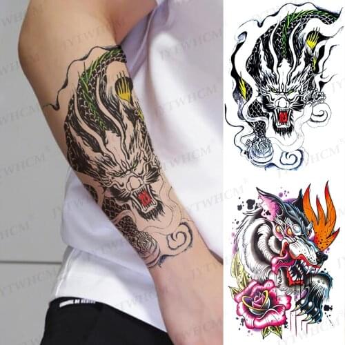 Temporary Tattoos Stickers Dragon King Mechanical Realistic Sketch Animal Body Arm Art Sexy Hand Fake Tattoo For Children Men