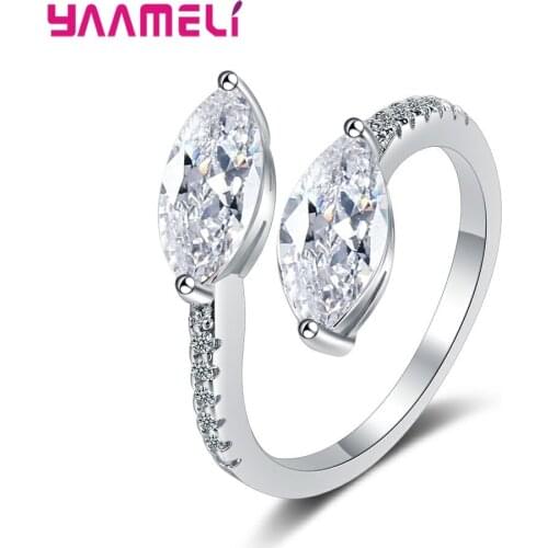 New Arrival 925 Sterling Silver Fashion Crystal Resizable Rings For Women Girls Wedding Engagement Luxury Jewelry Wholesale
