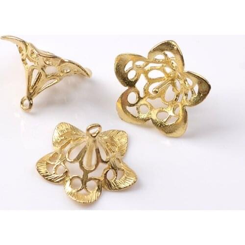 10Pcs 14mm Copper Flower Charms Pendant Base Hairwear Components Findings DIY Jewelry Making