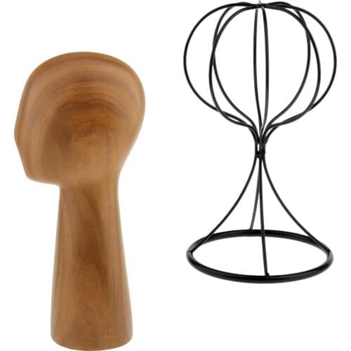 Pack of 2 Fiberglass Mannequin Manikin Head and Metal Wire Ball Rack Hat Wig Cap Hanger Display Stand Styling Storage Holder