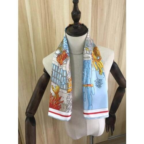 2021 new arrival winter spring classic blue 100% pure silk scarf twill hand made roll 90*90 cm shawl wrap for women lady