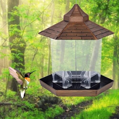 2021 New Bird Feeder High Quality Pet Parrots Birds Food Holder Hanging Gazebo Bird Water Feeders Hexagon Shaped Roof for Decor