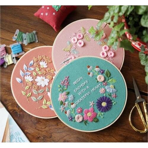 20X20cm Stereo embroidery Ribbon embroidery kit flowers small pictures fabric embroidery needlework home decoration