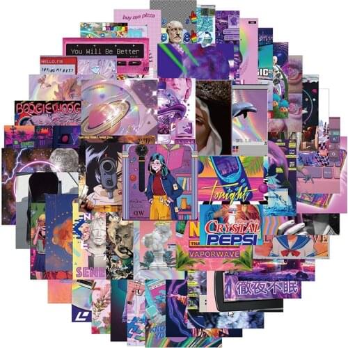 50pcs Vaporwave Art Style Pattern Retro Fashion Stickers for Mobile Phone Laptop Suitcase Skateboard Weird Steam Decal Stickers