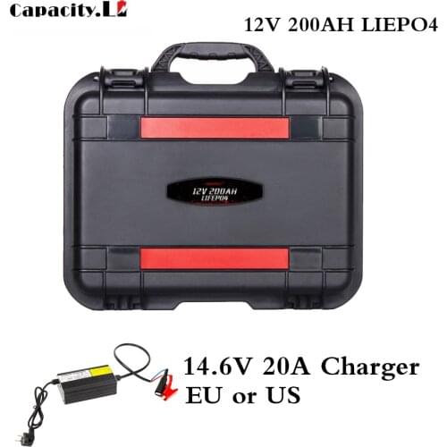 12V lifepo4 rechargeable battery portable 200AH phosphoric acid RV battery with BMS and cigarette lighter for RV and inverter