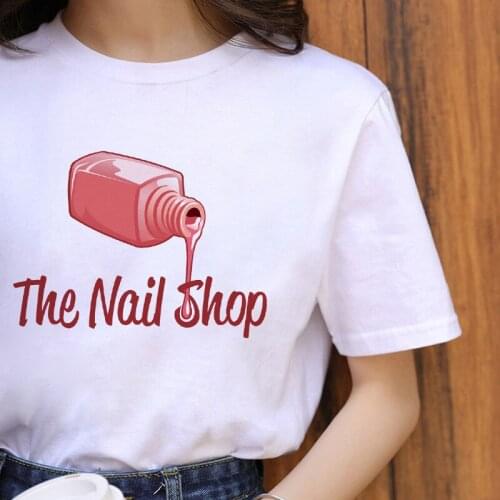 Cute Nail Polish White Basic Tshirt Femme Funny T Shirts Graphic T-shirt Manicure The Nails Shop Letter Color Painting T-shirts