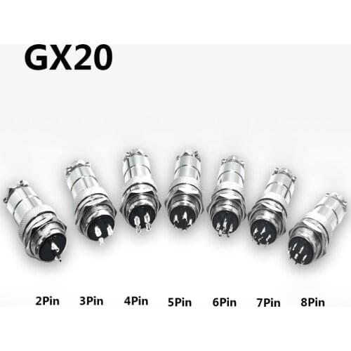 Free shipping 1set GX20 2/3/4/5/6/7/8 Pin Male + Female 20mm L94-100Y Circular Wire Panel Aviation Connector Socket Plug