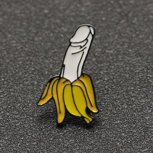 Banana Brooch Pin Fruit Plant Penis Dick Organ Enamel Badge Meme Evil Wicked Adult Funny Cartoon Jewelry Women Friend Wholesale