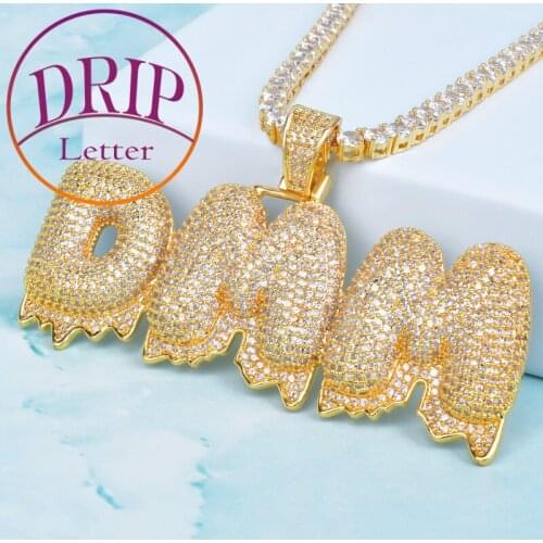 Custom Name Drip Bubble Letters Pendant Gold Color Mens Zircon Hip Hop Necklaces Jewelry