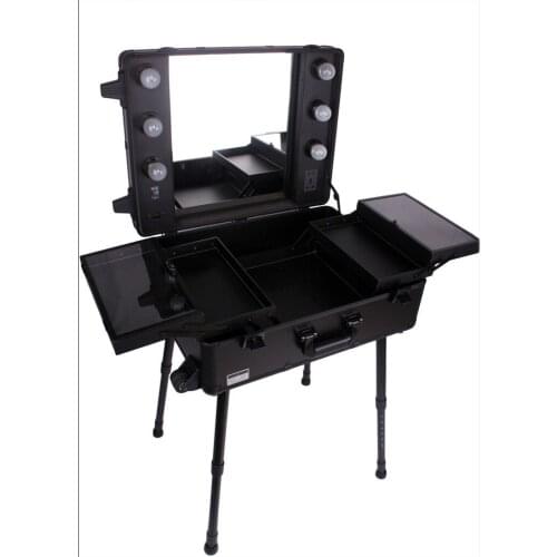 3 pieces DHL Free shipping Professional Cosmetic case aluminum beauty case with 6 lights with 4 Legs