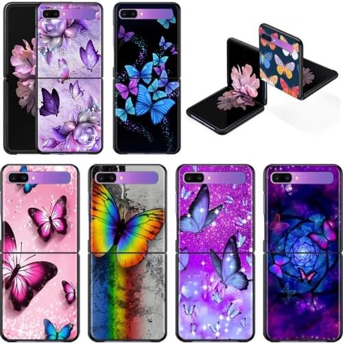 Phone Case For Samsung Galaxy Z Flip 5G Cover Hard Shell Black Fundas PC para Cute Butterfly