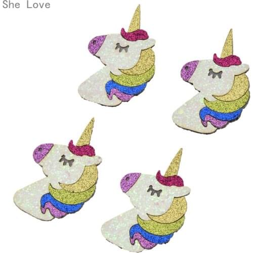 Chzimade 4Pcs Glitter Paillette Fabric Appliques Cartoon Unicorn Pads Patches for DIY Girls Clothes Headwear Accessories