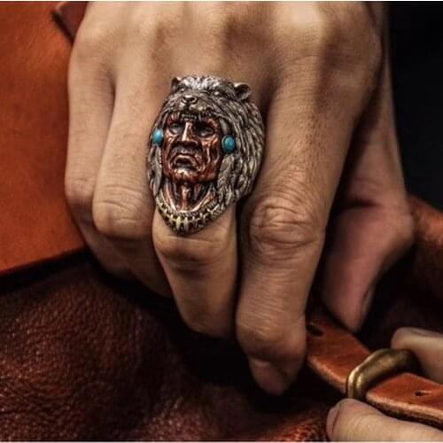 Design Fashion Trendy Mens Rings Celtic Tribe Chief Wolf Head Totem Vintage Rings for Men Gothic Luxury Jewelry Wholesale Bulk