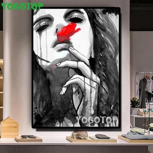 Photo Custom Diamond Painting black white red flower woman 5D DIY Picture of Rhinestones Diamond Embroidery Cross Stitch YY4509