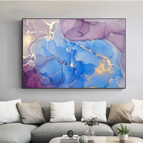 Large Size Canvas Painting Pink Blue Ink Poster Wall Art Abstract Picture HD Printing For Living Room Decoration No Frame