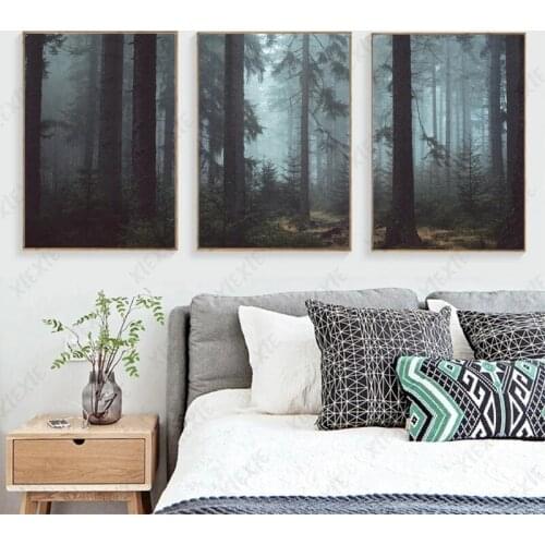 Dark Forest Canvas Painting Frosty Style Poster Tree Fog Art Wallpaper Nordic Picture Print Decoration Home Living Room
