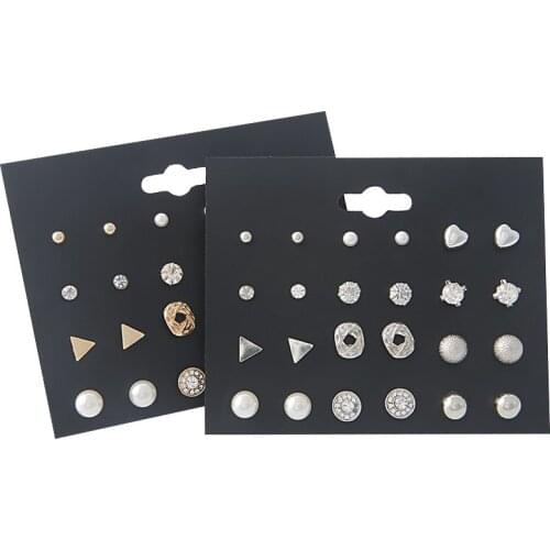 Classic Womens Round Ball Metal Pearl Earrings Kit For Girl Gifts Crystal Flower Stud Earring Set Mix Jewelry brincos Bijoux