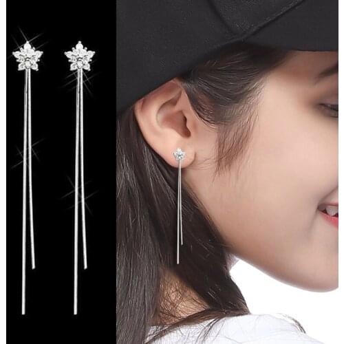 Korean Elegant Women Long Dangle Earring CZ Zircon Flower Charm Chain Tassel Earrings Jewelry Gift