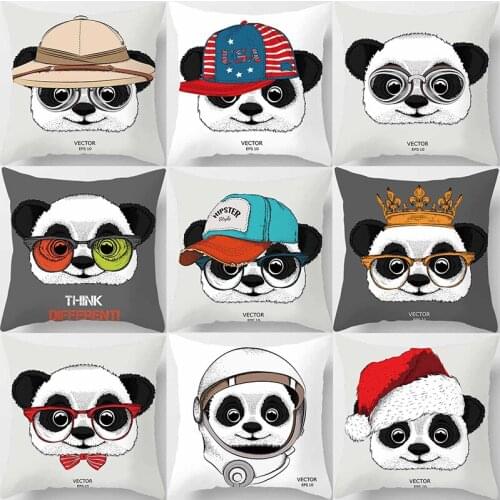 Beauty different cartoon panda pattern pillow cases short plush high quality square thick pillow case covers size 45cm by 45cm