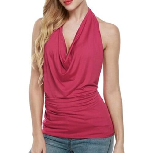 2020 Summer modis Sexy Backless Halter Tops Women Sexy party tops Loose Pile Collar Solid Casual Women top Elegant Sexy Tank Top