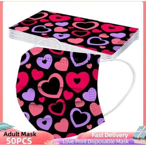 10/50/100pcs Mascarillas Desechables Adult Disposable Valentines Day Hearts 3ply Face Mask Mask For Face Halloween Mask Cosplay